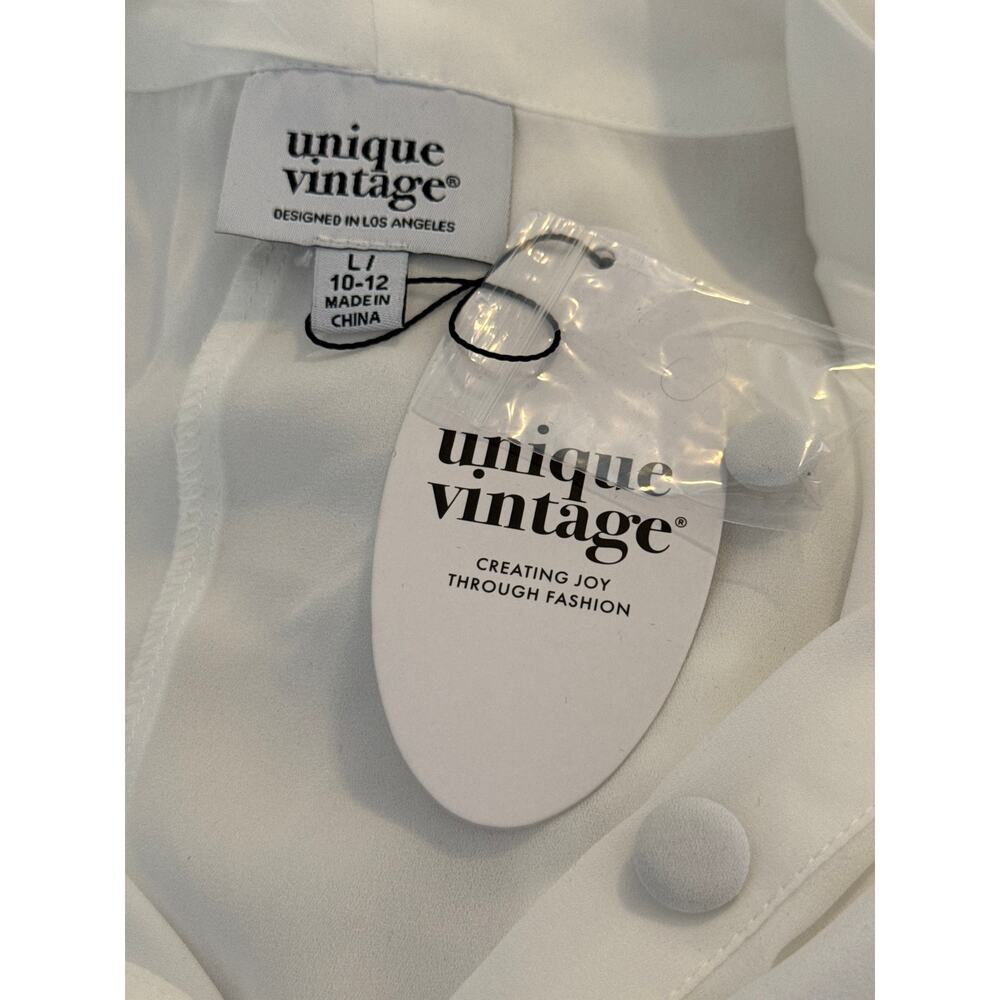 Unique Vintage White Neck Tie Gwen Blouse L NWT - Picture 7 of 7